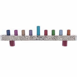 Yair Emanuel Anodized and Hammered Strip Menorah - Multicolor